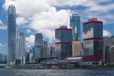 Hong Kong, SAR China - circa July 2015: Skyline of Hong Kong Downtown across Victoria  Harbour