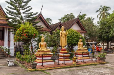 Luang Prabang, Laos - circa August 2015: Buddha Statues in Wat Mai Monastery in Luang Prabang,  Laos