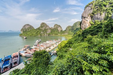 Halong Bay, Vietnam - yaklaşık Ağustos 2015: Yolcu gemilerine Dau git bay, Halong Bay, Vietnam ada