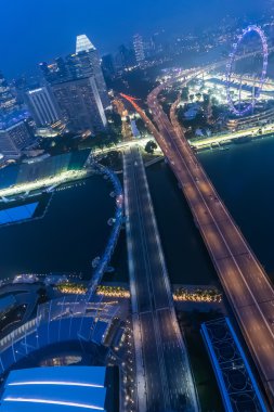 SINGAPORE, SINGAPORE - CIRCA SEPTEMBER 2015: Marina Bay panorama of Singapore from the observatory on the top of Marina Bay Sands hotel with visible Formula   One