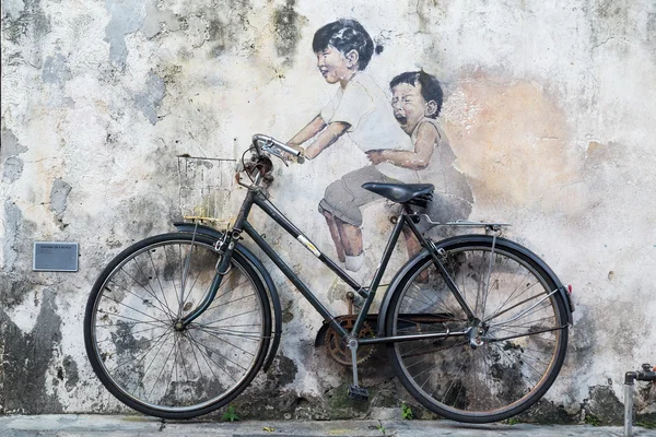 Georgetown, Penang/Malaysia - circa October 2015: Street art and graffiti paintings on the walls of the building in old Georgetown, Penang,  Malaysia