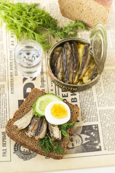 Sandwich with sprats — Stock Photo, Image