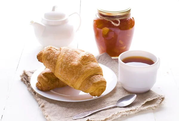 Breakfast and croissant — Stock Photo, Image