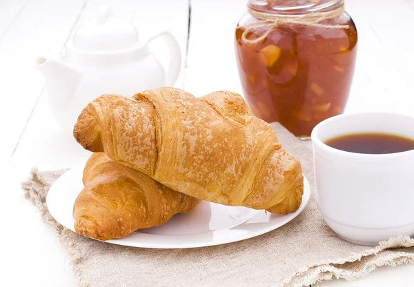 Breakfast and croissant — Stock Photo, Image