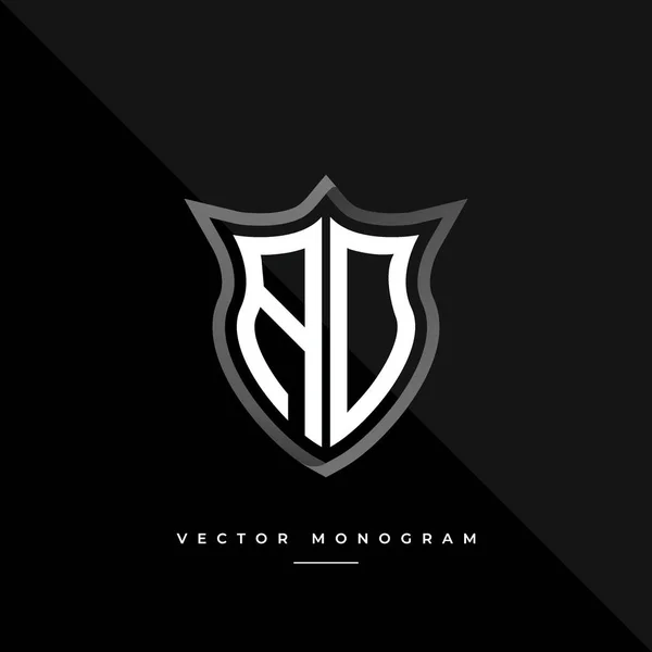 Lettres Monochrome Argent Bouclier Monogramme Vecteur Logo Modèle — Image vectorielle