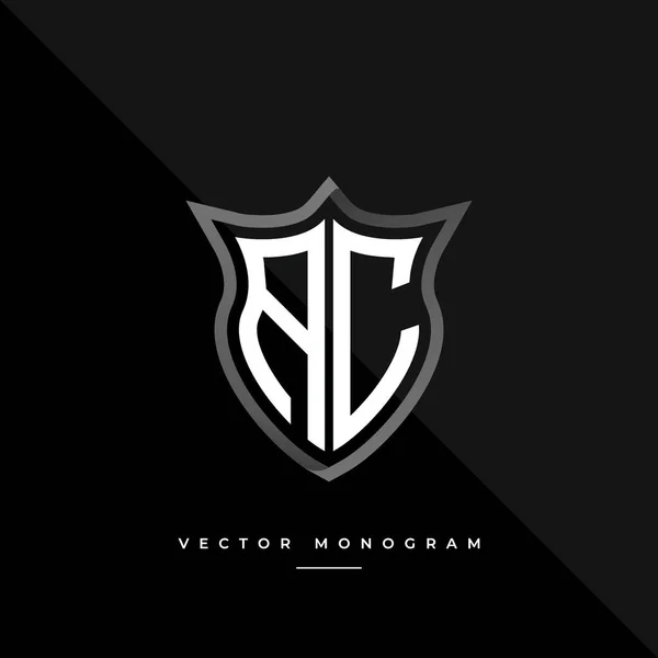 Lettres Monochrome Argent Bouclier Monogramme Vectoriel Logo Modèle — Image vectorielle