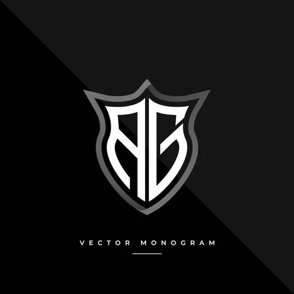 Letras Monochrome Prata Escudo Monograma Vetor Logotipo Modelo —  Vetores de Stock