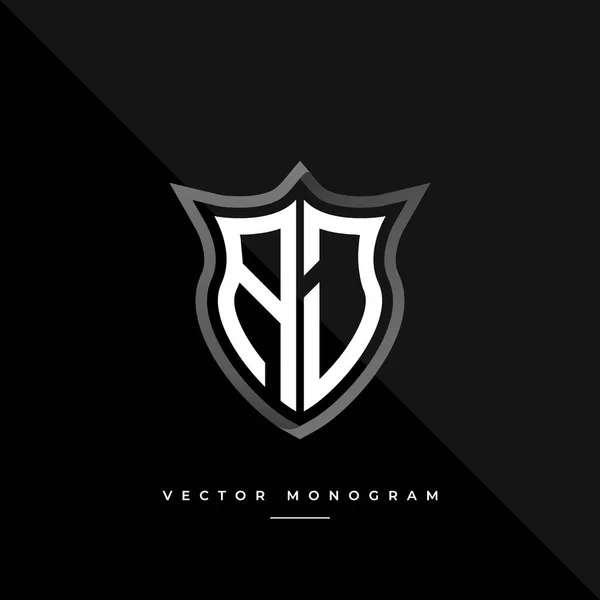 Betűk Monokróm Ezüst Pajzs Monogram Vektor Logó Sablon — Stock Vector
