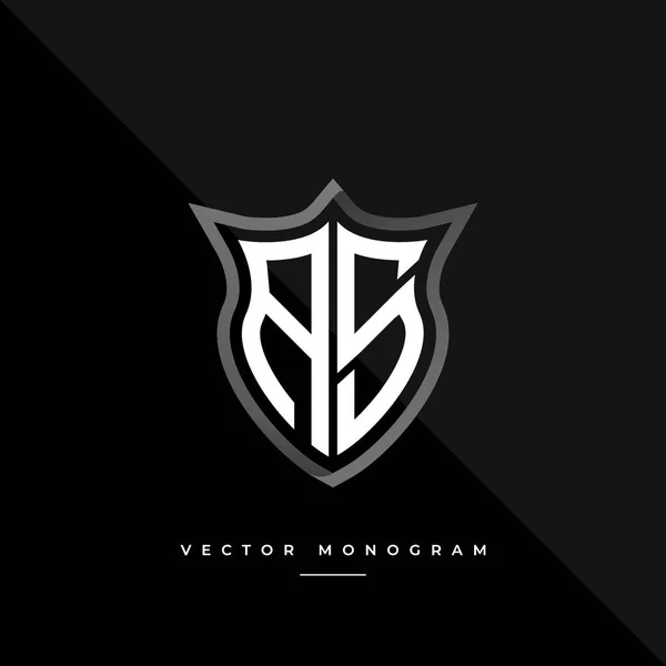 Betűk Monokróm Ezüst Pajzs Monogram Vektor Logó Sablon — Stock Vector