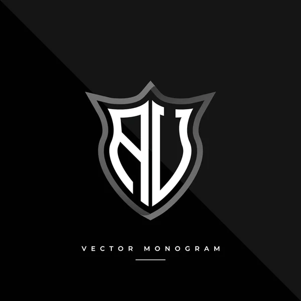 Letras Monochrome Prata Escudo Monograma Vetor Logotipo Modelo —  Vetores de Stock
