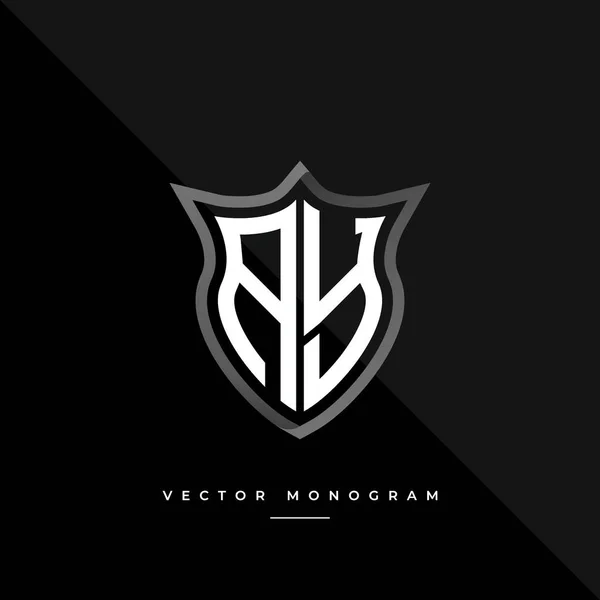 Lettres Monochrome Argent Bouclier Monogramme Vectoriel Logo Modèle — Image vectorielle