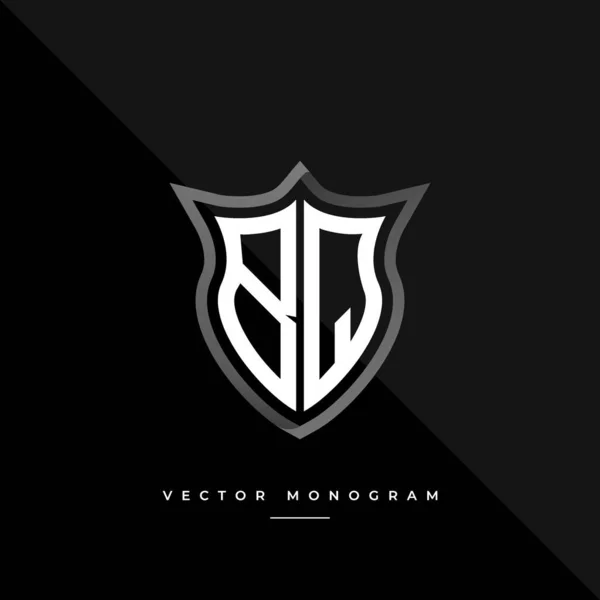 Monograma Moda Escudo Isolado Fundo Escuro Prata Plana Logotipo Inicial — Vetor de Stock