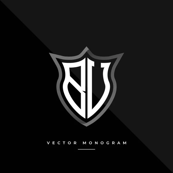 Monograma Moda Escudo Isolado Fundo Escuro Prata Plana Logotipo Inicial — Vetor de Stock