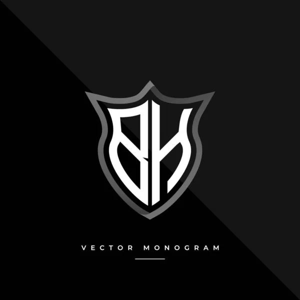 Monograma Moda Escudo Isolado Fundo Escuro Prata Plana Logotipo Inicial — Vetor de Stock