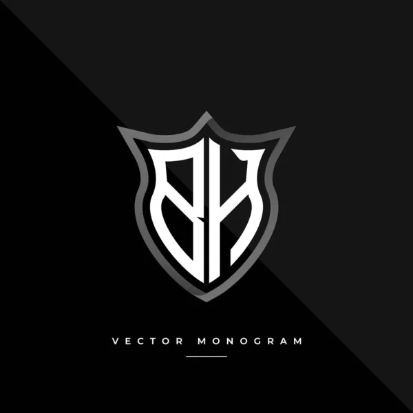 Monograma Moda Escudo Aislado Sobre Fondo Oscuro Plata Plana Logotipo — Vector de stock