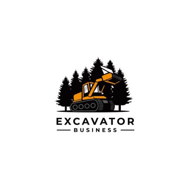 stylized Excavator excavation icon, emblems and insignia with text space for your slogan clipart
