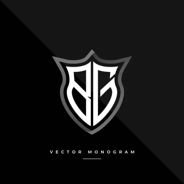 Monograma Moda Escudo Isolado Fundo Escuro Prata Plana Logotipo Inicial —  Vetores de Stock