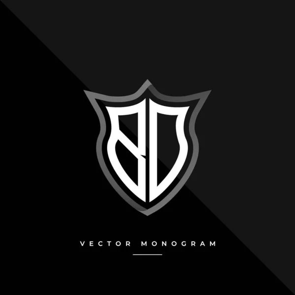 Monograma Moda Escudo Isolado Fundo Escuro Prata Plana Logotipo Inicial — Vetor de Stock