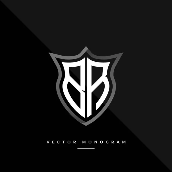 Monograma Moda Escudo Isolado Fundo Escuro Prata Plana Logotipo Inicial — Vetor de Stock