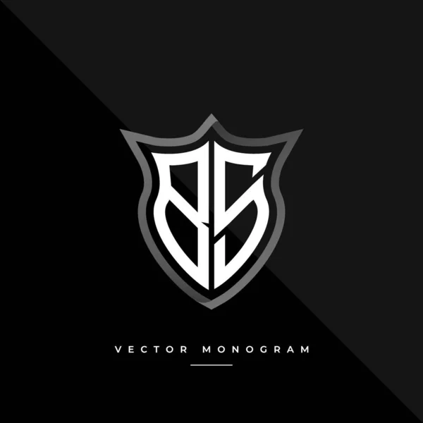 Monograma Moda Escudo Isolado Fundo Escuro Prata Plana Logotipo Inicial —  Vetores de Stock