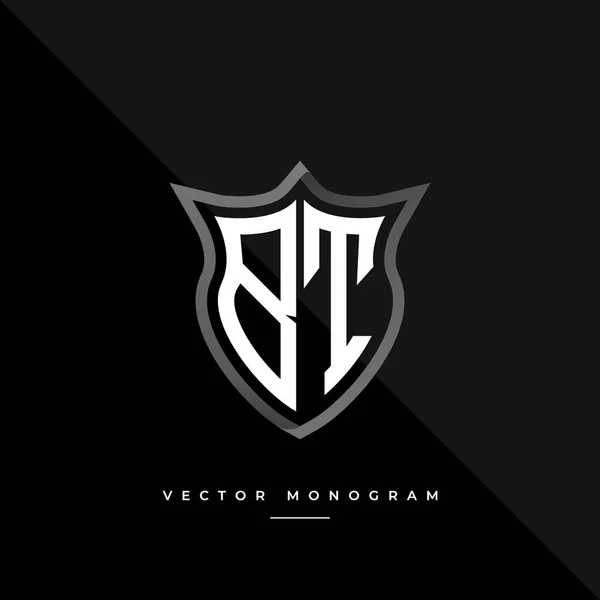 Monograma Moda Escudo Isolado Fundo Escuro Prata Plana Logotipo Inicial —  Vetores de Stock