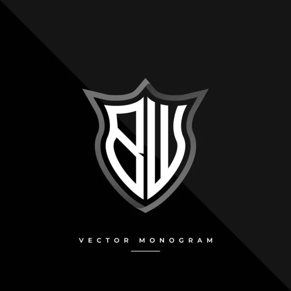 Monograma Moderno Escudo Isolado Fundo Escuro Prata Plana Logotipo Inicial —  Vetores de Stock