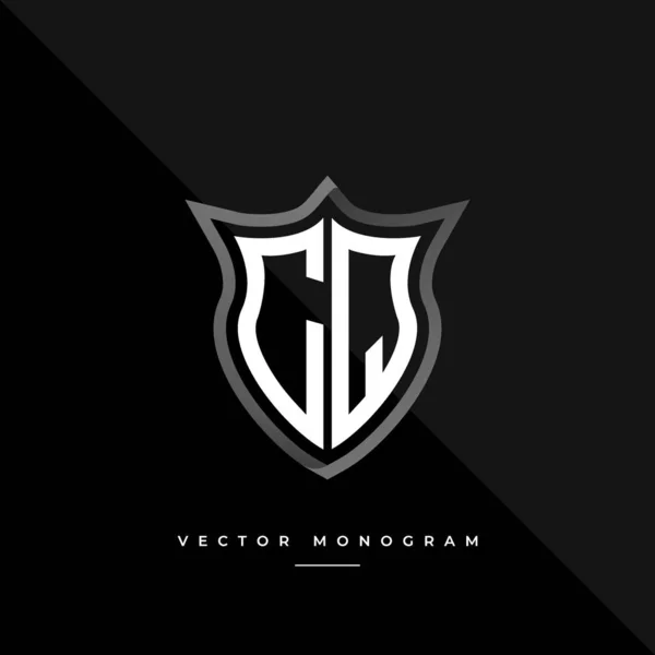 Monograma Moda Escudo Isolado Fundo Escuro Prata Plana Logotipo Inicial —  Vetores de Stock