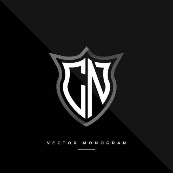 Monograma Moda Escudo Isolado Fundo Escuro Prata Plana Logotipo Inicial —  Vetores de Stock