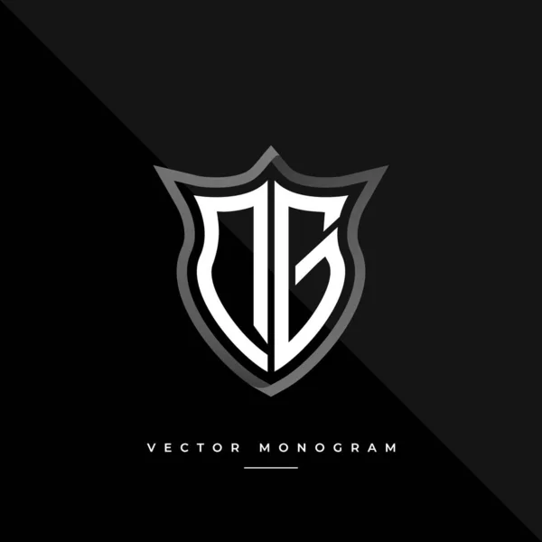 Moderno Monograma Escudo Aislado Sobre Fondo Oscuro Plata Plana Logotipo — Vector de stock