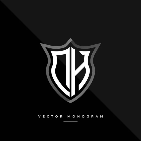 Модна Монограма Щиті Ізольована Темному Тлі Срібний Плоский Початковий Логотип — стоковий вектор