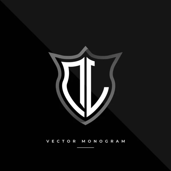 Monograma Moda Escudo Isolado Fundo Escuro Prata Plana Logotipo Inicial —  Vetores de Stock