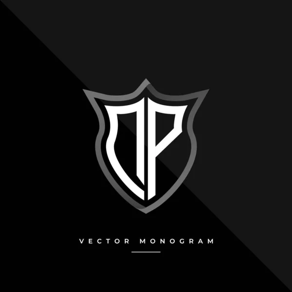 Monograma Moda Escudo Isolado Fundo Escuro Prata Plana Logotipo Inicial — Vetor de Stock