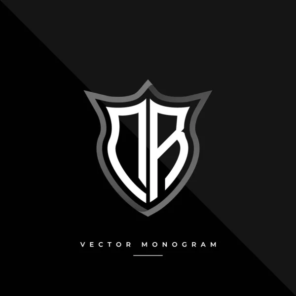 Monograma Moda Escudo Isolado Fundo Escuro Prata Plana Logotipo Inicial — Vetor de Stock