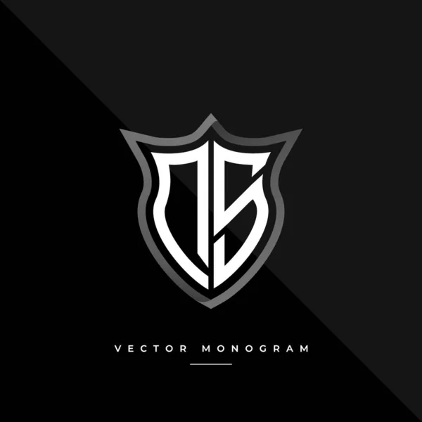 Trendy Monogram Štítu Izolované Tmavém Pozadí Stříbrná Plochá Počáteční Logo — Stockový vektor