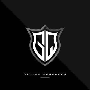 Kalkandaki GQ monogramı koyu arka planda izole edilmiş. Gümüş düz G ve Q ilk logo iş şablonu. Markalaşma amacı için eşsiz tek renkli logot kavramı.