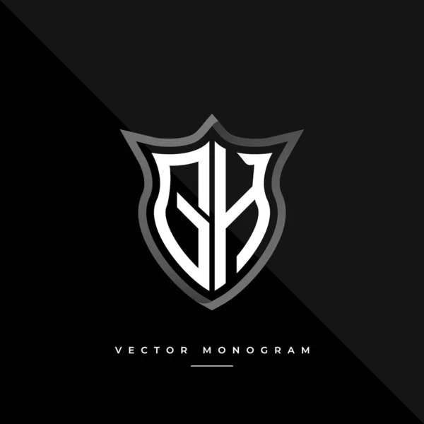 Monograma Moda Escudo Aislado Sobre Fondo Oscuro Plata Plana Logotipo — Vector de stock