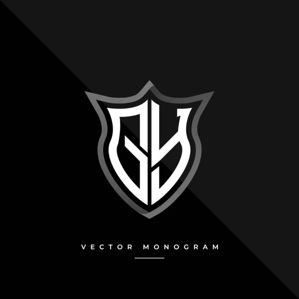 Monograma Moda Escudo Isolado Fundo Escuro Prata Plana Logotipo Inicial — Vetor de Stock