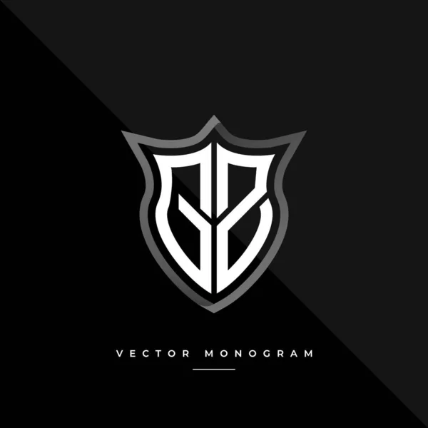 Monograma Moda Escudo Isolado Fundo Escuro Prata Plana Logotipo Inicial —  Vetores de Stock