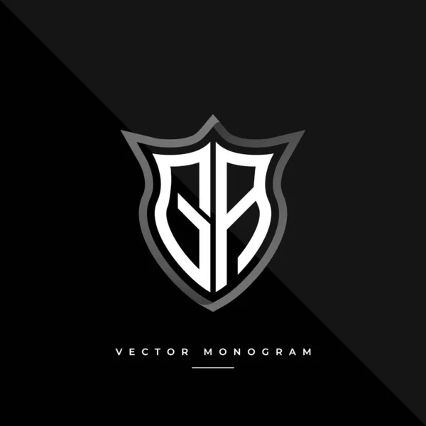Monogramma Tendenza Sullo Scudo Isolato Sfondo Scuro Silver Flat Logo — Vettoriale Stock