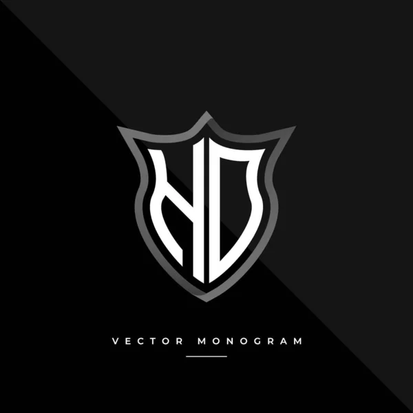 Monograma Moda Escudo Aislado Sobre Fondo Oscuro Plata Plana Logotipo — Vector de stock