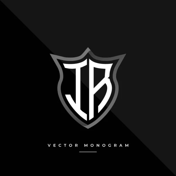 Monograma Moda Escudo Isolado Fundo Escuro Prata Plana Logotipo Inicial — Vetor de Stock