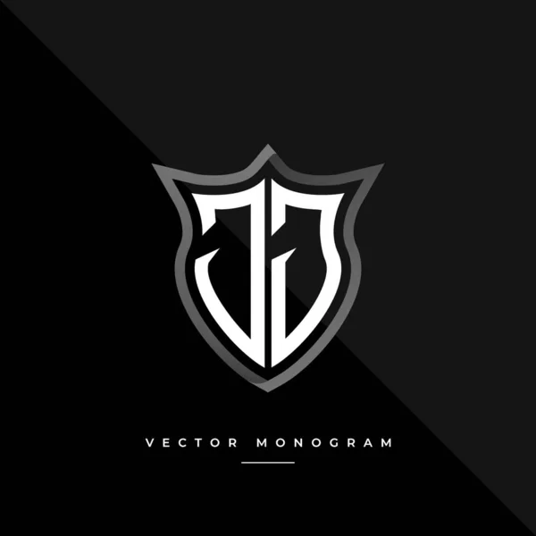 Monograma Moda Escudo Aislado Sobre Fondo Oscuro Plata Plana Logotipo — Vector de stock