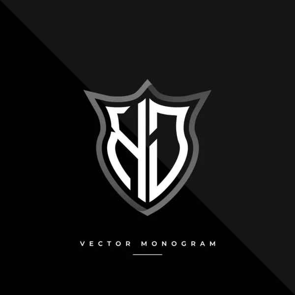 Monograma Moda Escudo Aislado Sobre Fondo Oscuro Plata Plana Logotipo — Vector de stock
