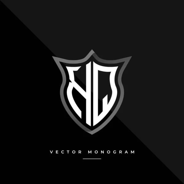 Monograma Moda Escudo Aislado Sobre Fondo Oscuro Plata Plana Logotipo — Vector de stock