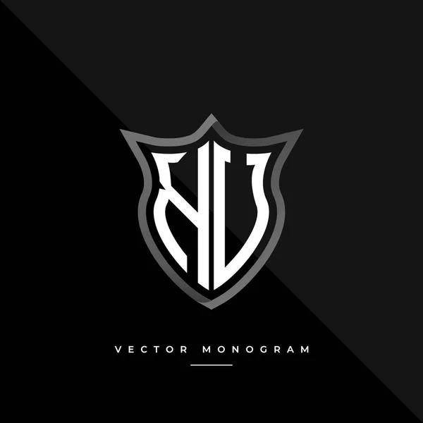 Модна Монограма Щиті Ізольована Темному Тлі Срібний Плаский Початковий Логотип — стоковий вектор