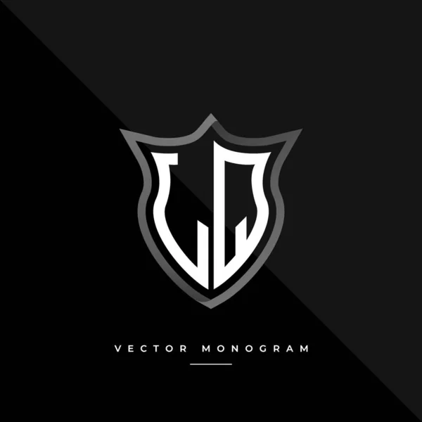 Modny Monogram Tarczy Odizolowany Ciemnym Tle Srebrne Płaskie Początkowe Logo — Wektor stockowy