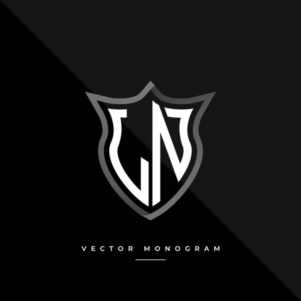 Monograma Moda Escudo Aislado Sobre Fondo Oscuro Plata Plana Logotipo — Vector de stock