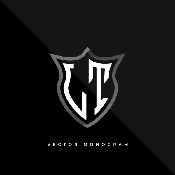 Monograma Moda Escudo Isolado Fundo Escuro Prata Plana Logotipo Inicial —  Vetores de Stock