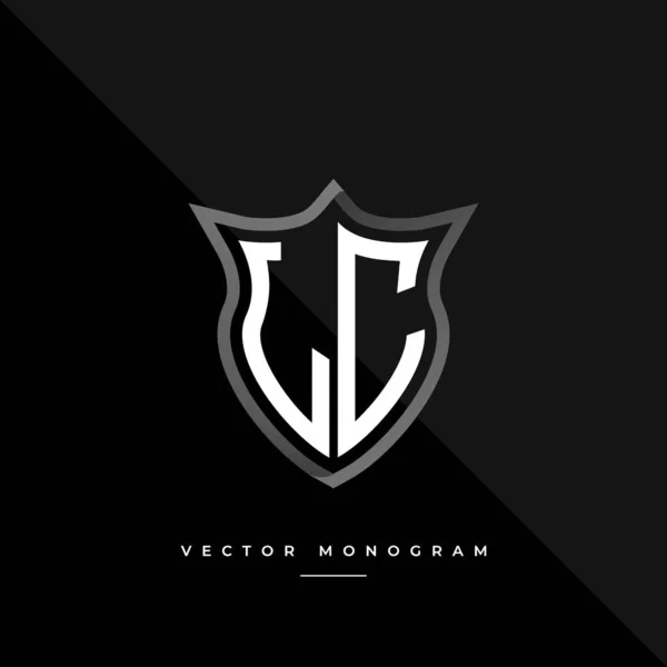 Monograma Moda Escudo Isolado Fundo Escuro Prata Plana Logotipo Inicial — Vetor de Stock