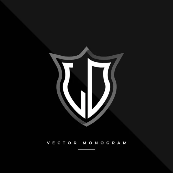 Monograma Moderno Escudo Aislado Sobre Fondo Oscuro Plata Plana Logotipo — Archivo Imágenes Vectoriales